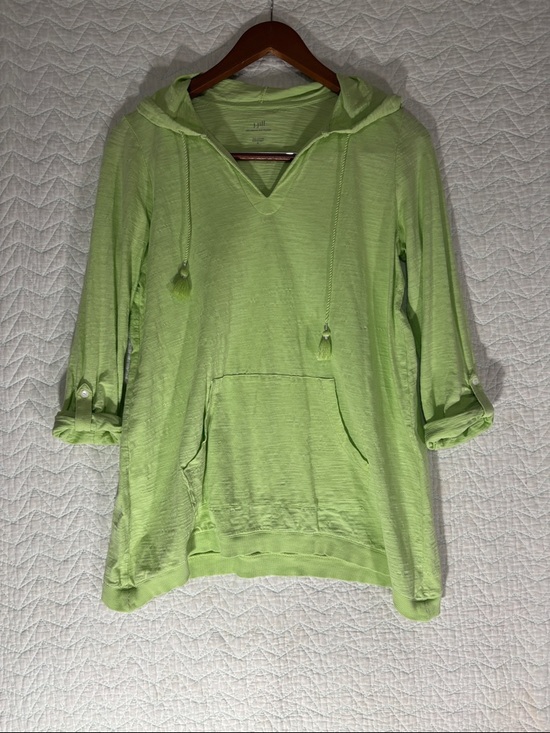 J. Jill Tops - J. Jill Light Lime Hooded Pullover 100% Cotton
